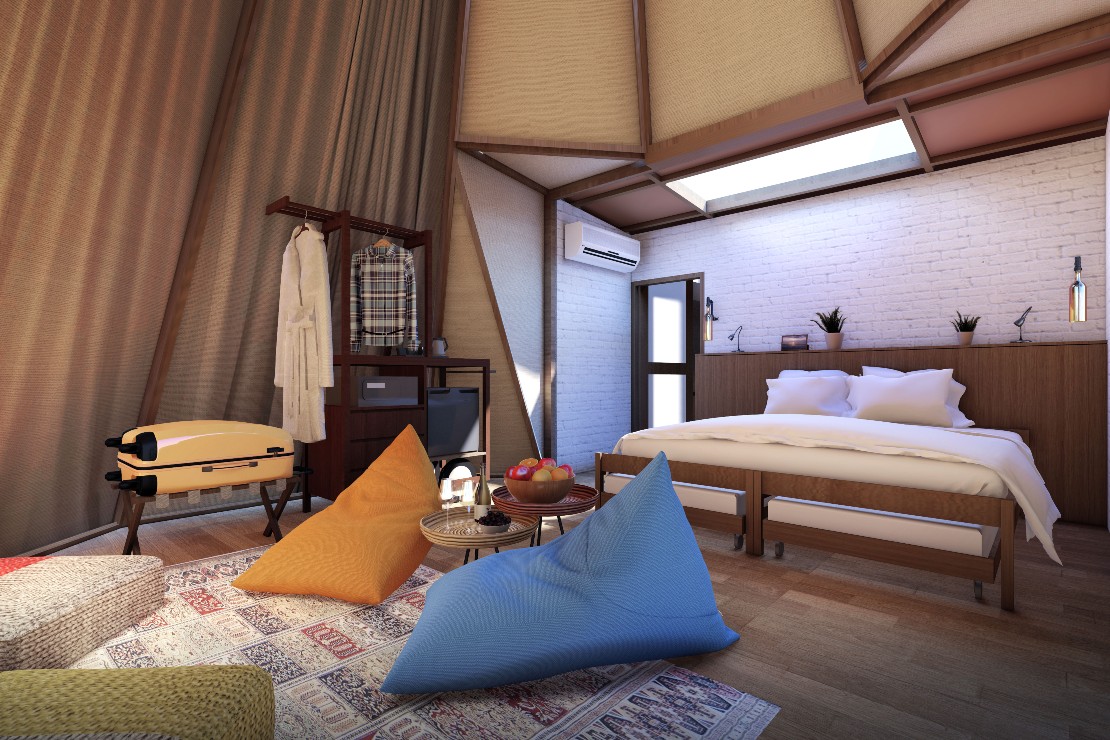 The interior shot of the tipi tent at The ANMON Resort Bintan